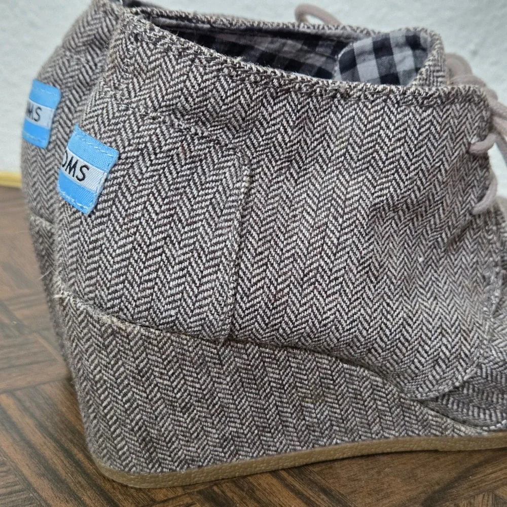 Toms Desert‎ Herringbone Tweed Wedge ankle boots womens size 7.5